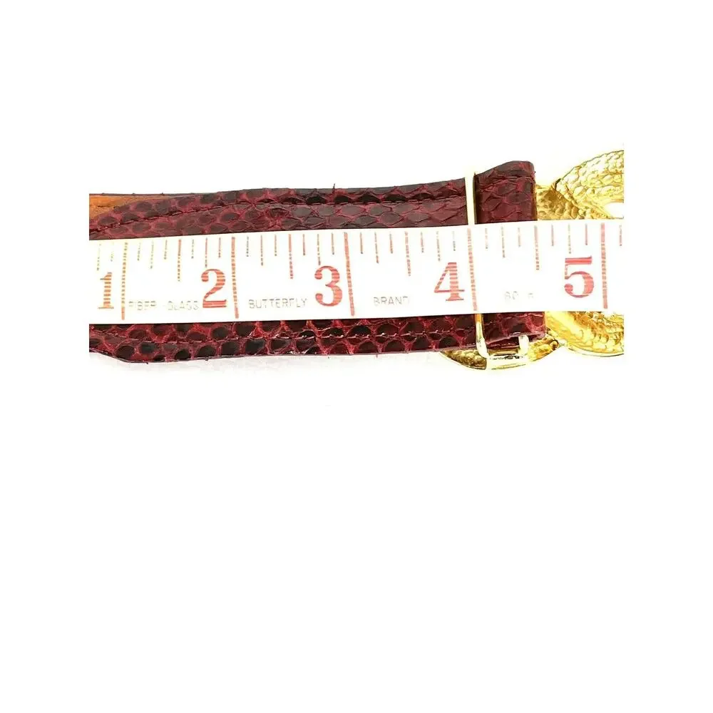 Adjustable Vintage ALEXIS KIRK 80s Red Reptile Gold Love Knot Buckle Belt Signed